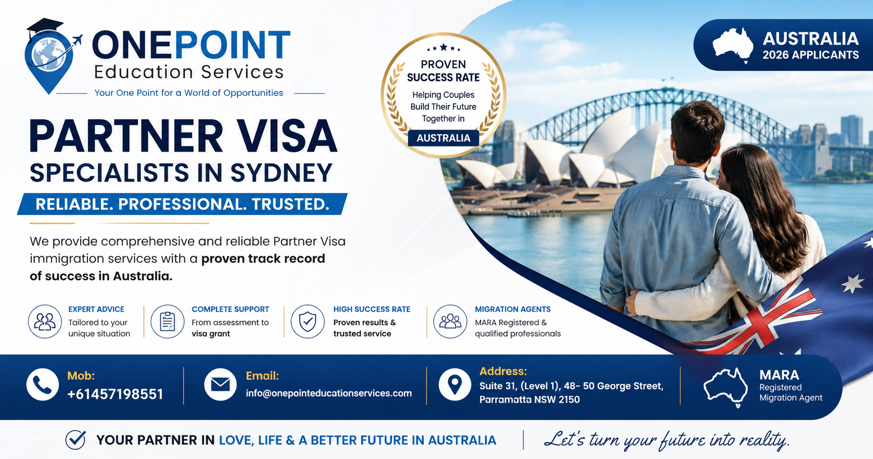 Trusted partner visa agent in Sydney with high success rate helping couples in Australia