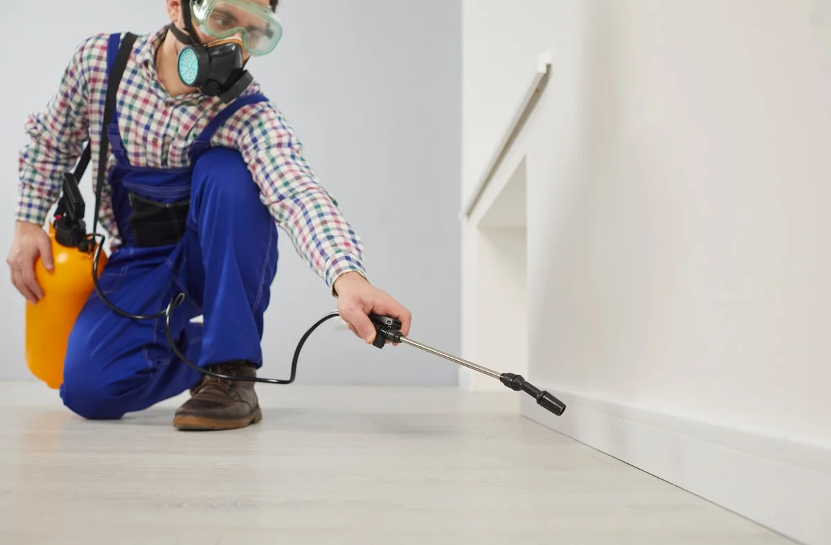 man doing pest spray in home